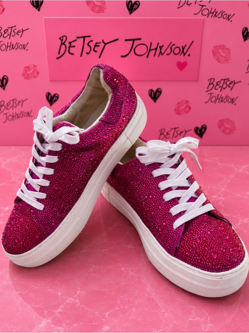 Betsey Johnson Pink Rhinestone Platform Sneakers Women’s Size 8.5M Sparkly - Picture 3 of 8